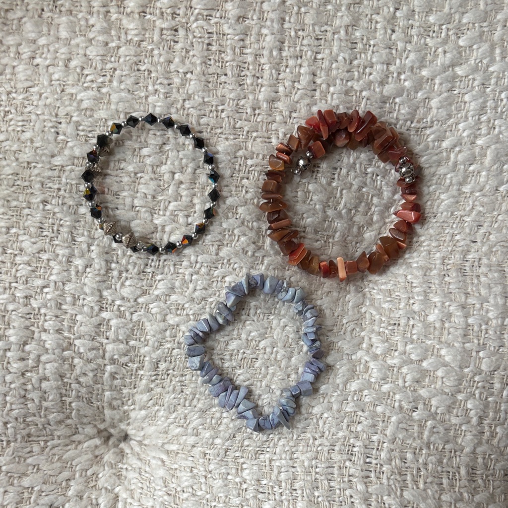 Chic Stone Bracelet Trio In Black, Red, And Blue